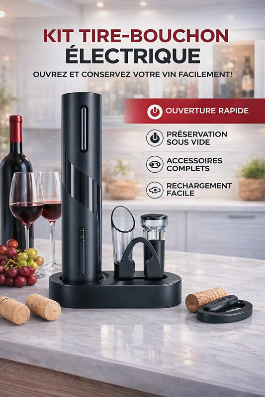 🥂Coffret Ouvre-vin Électrique Sans Fil (Fonctionne à Piles) – Kit Complet 4 en 1