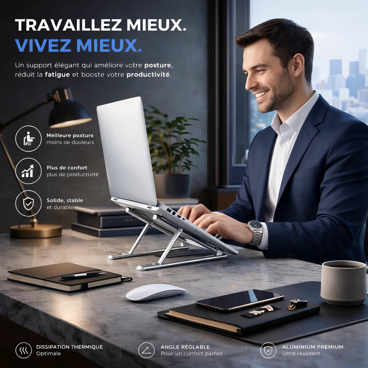 Support PC Portable Pliable en Aluminium Premium – Offre Spéciale  1+1 Offert