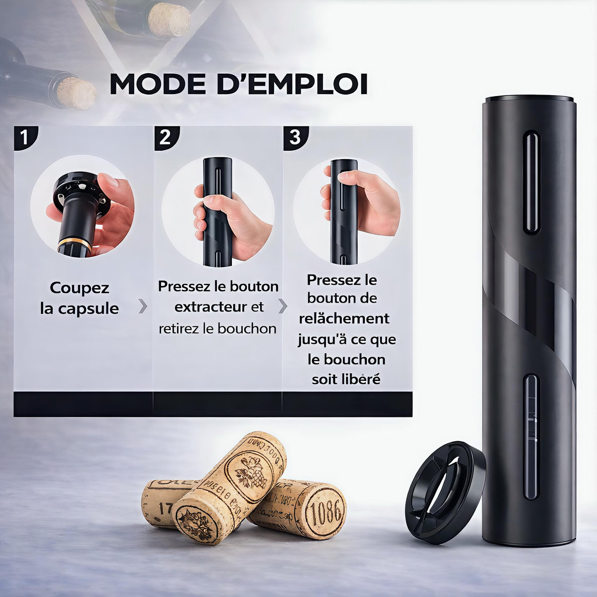 🥂Coffret Ouvre-vin Électrique Sans Fil (Fonctionne à Piles) – Kit Complet 4 en 1